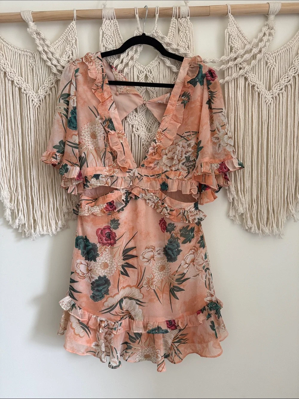 NWT Peach Floral Ruffle Wrap Dress - Picture 5 of 11